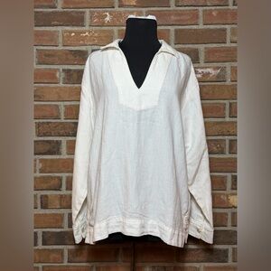 Faherty Organic Cotton Linen Pullover Shirt Top M Ivory
